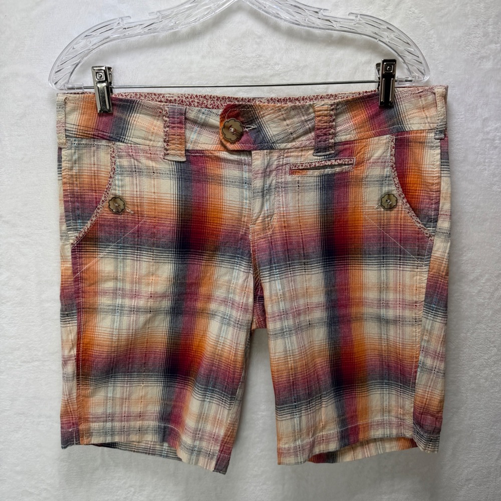 Fragile Blue Jeans Plaid Lurex Shorts Womens Size 11 Multi Color Low Rise Y2K